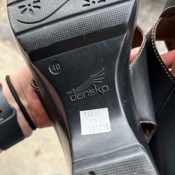 Dansko Jacinda Black Leather Wedge Sandals Size 40 Slingback Comfort - Picture 7 of 11